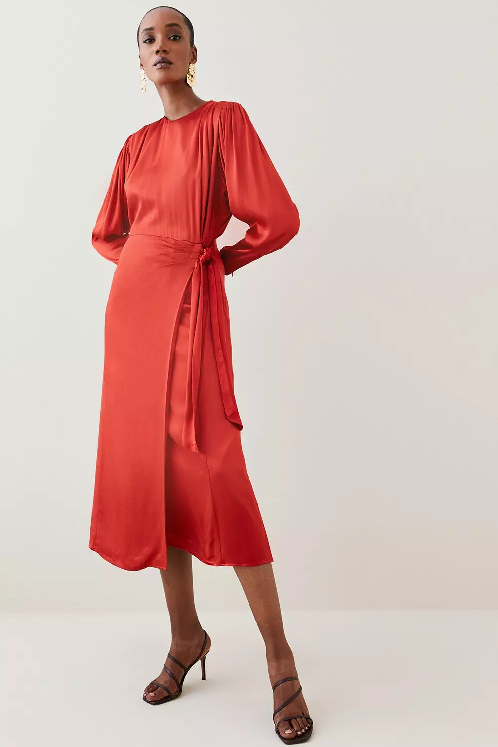 Viscose Satin Wrap Midi Dress | Karen Millen