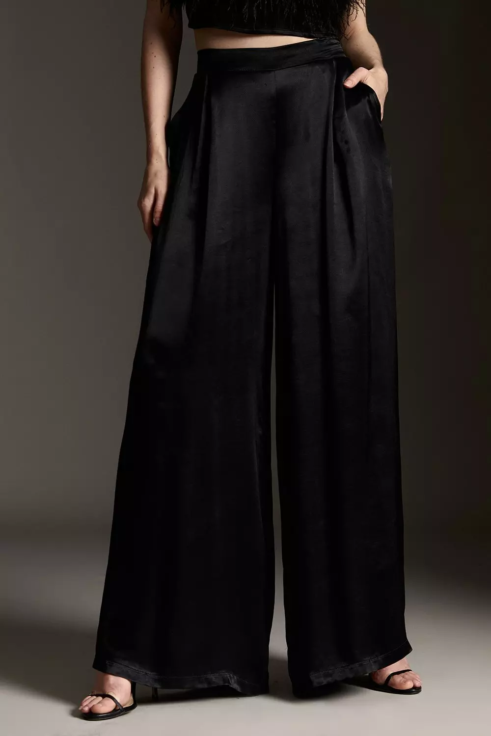 Viscose Satin Wide Leg Woven Pants | Karen Millen