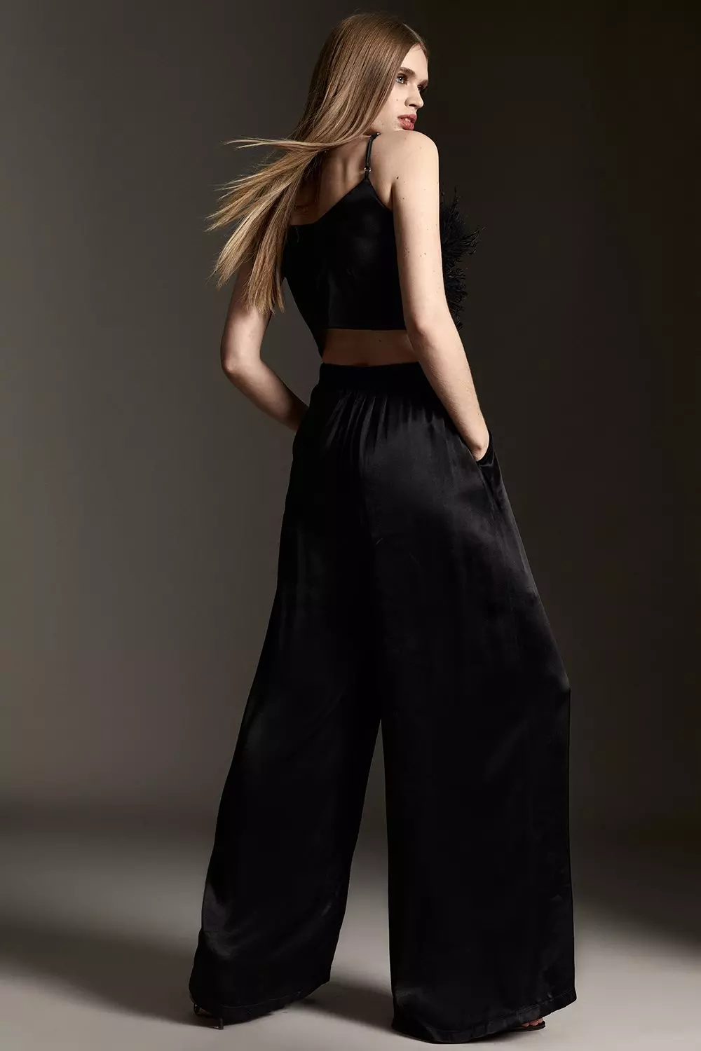 Viscose Satin Back Crepe Wide Leg Pants