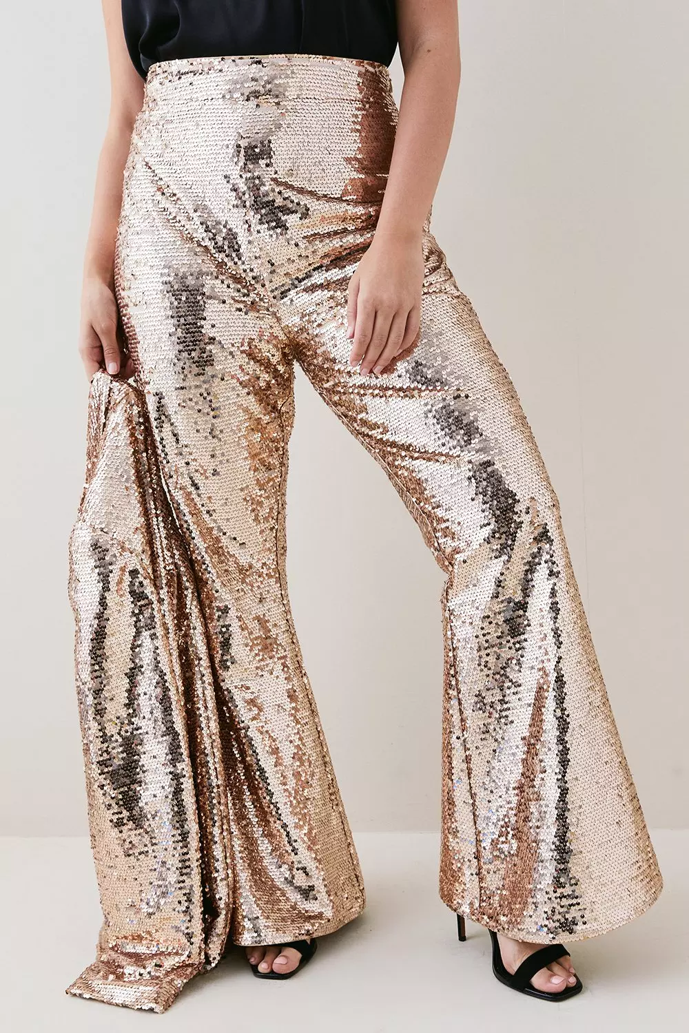 Plus Size Sequin Checkerboard Flare Pants