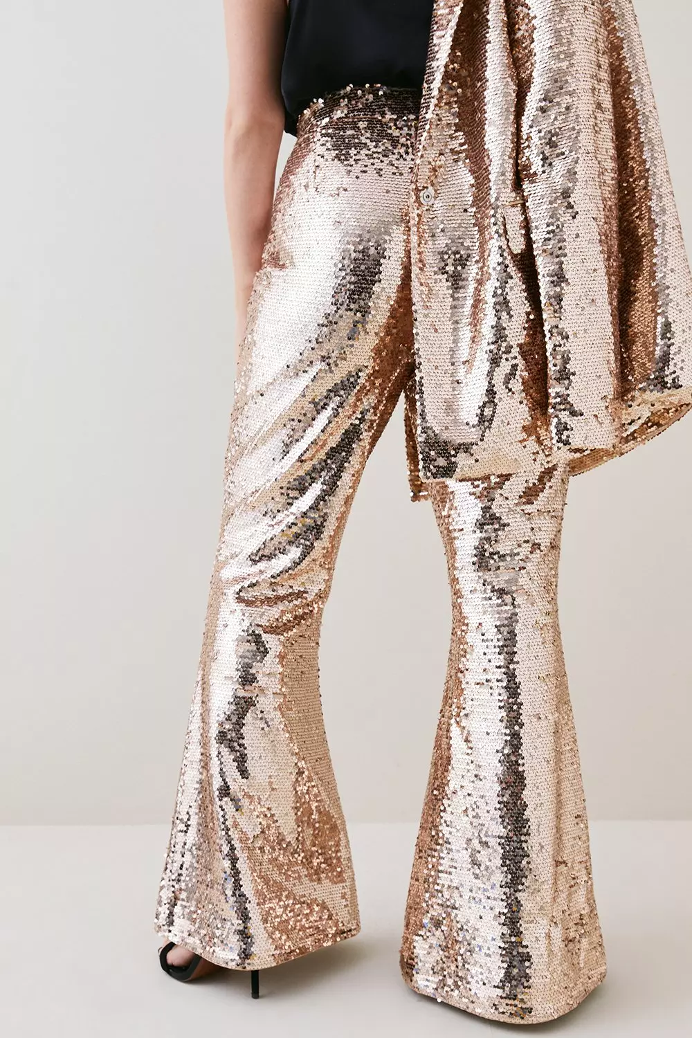 Plus Size Sequin Tailored Flared Trouser