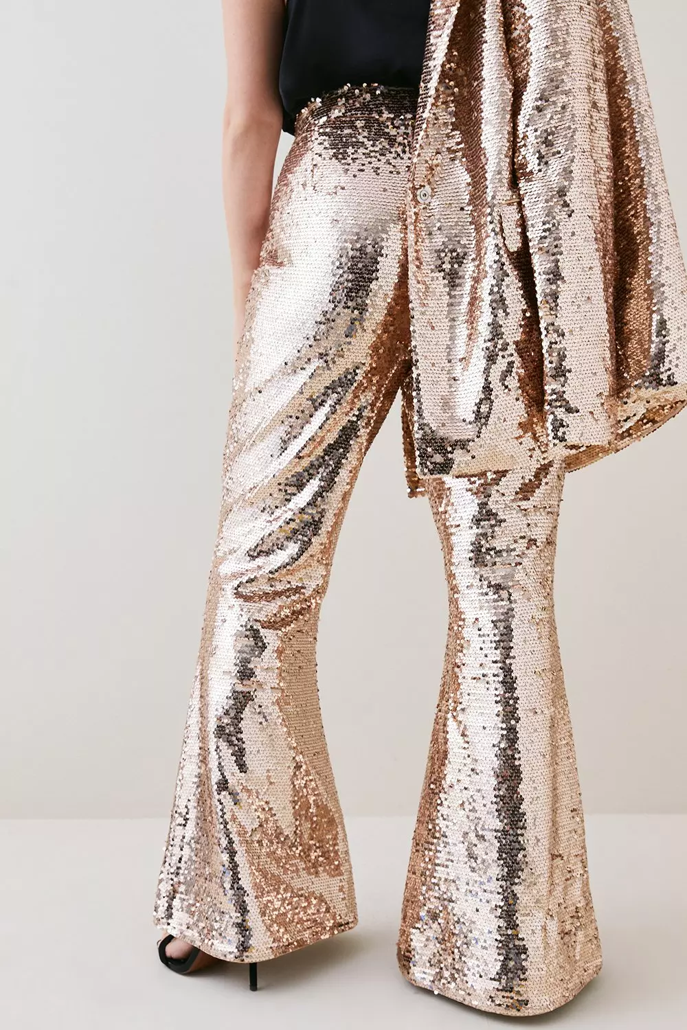 Womens Maje gold Sequin-Embellished Flared Trousers