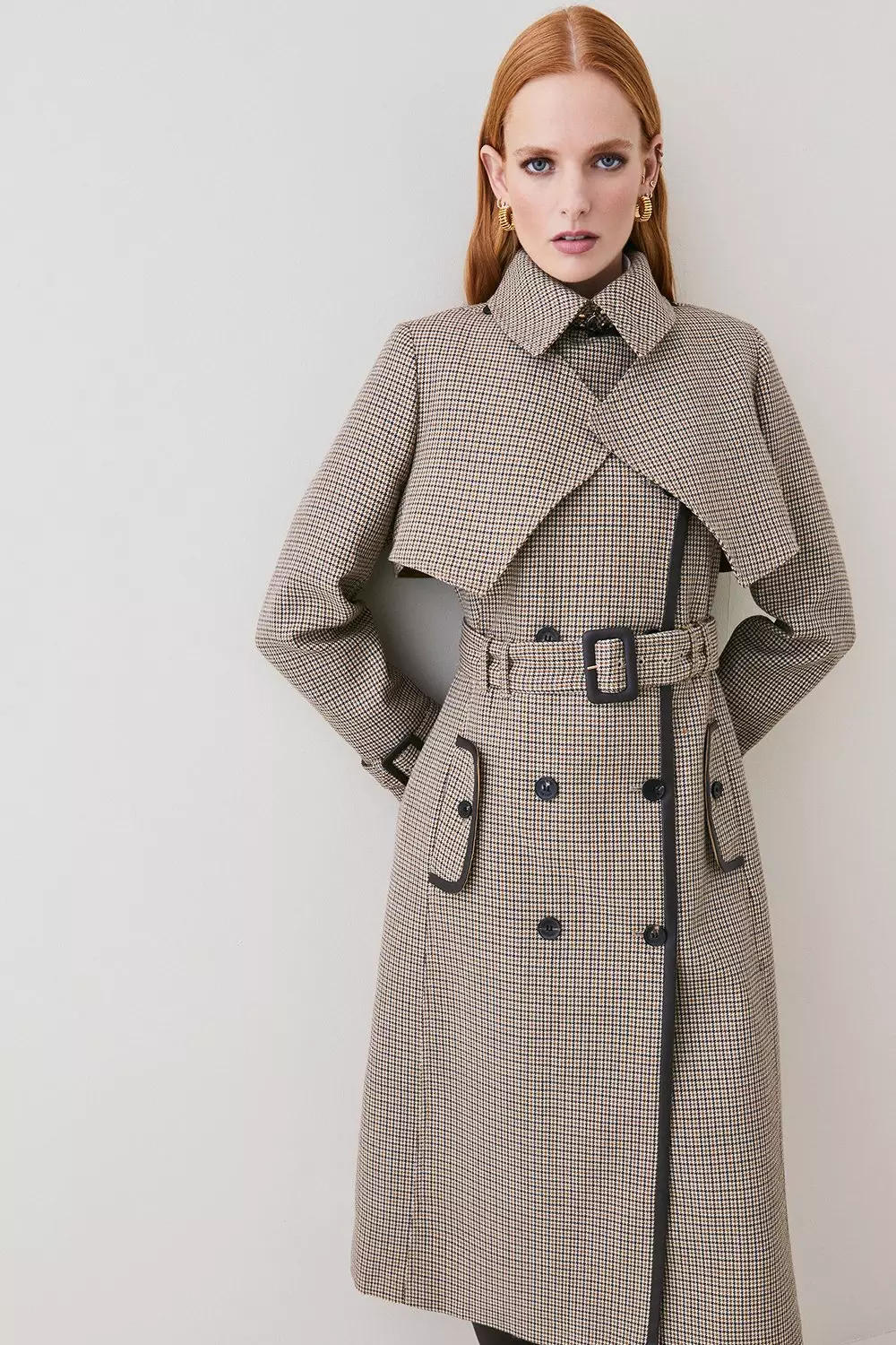 Wool Check Tailored Trench Coat