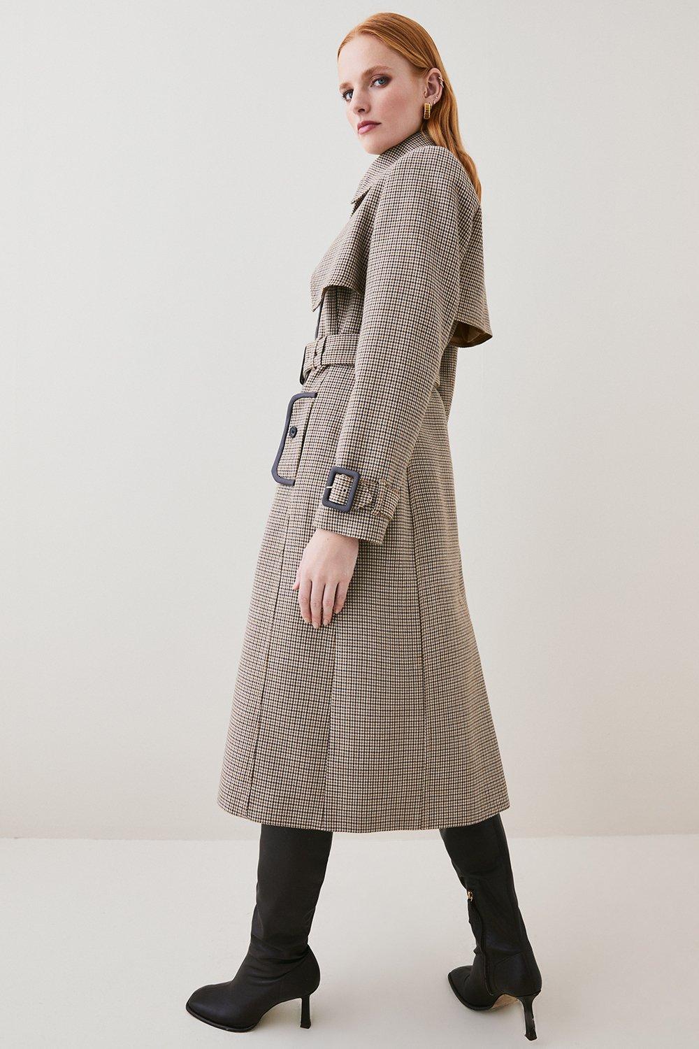 WOOL CHECK TRENCH COAT - アウター