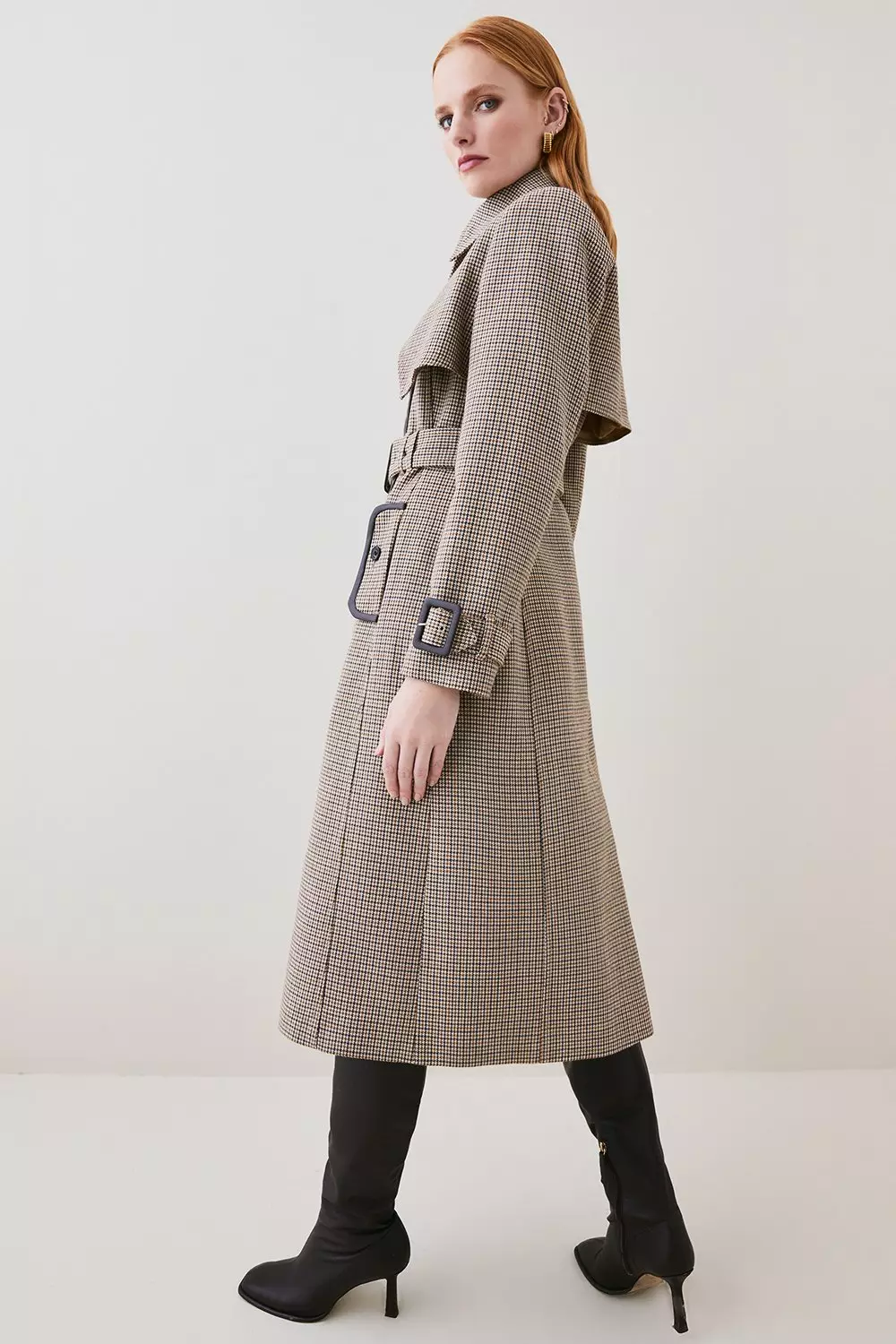 Wool Check Tailored Trench Coat | Karen Millen