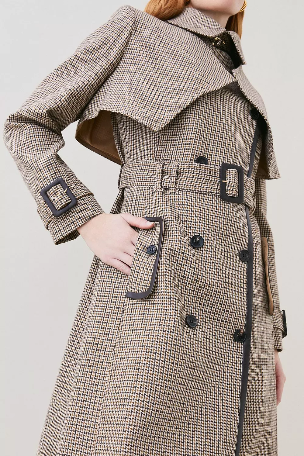 Wool Check Tailored Trench Coat