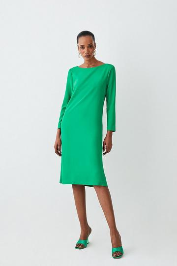 Compact Stretch Viscose Sleeved Clean Midi Dress green