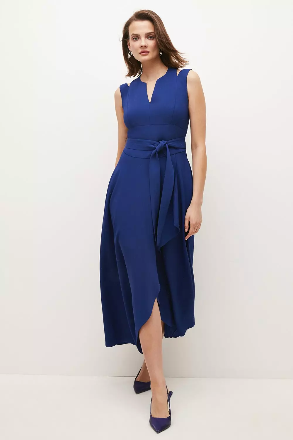 Compact Stretch Viscose Flared Jumpsuit | Karen Millen