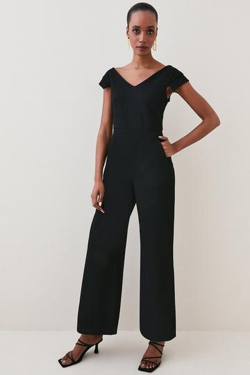 Black Structured Crepe Tailored Cross Detail Jumpsuit