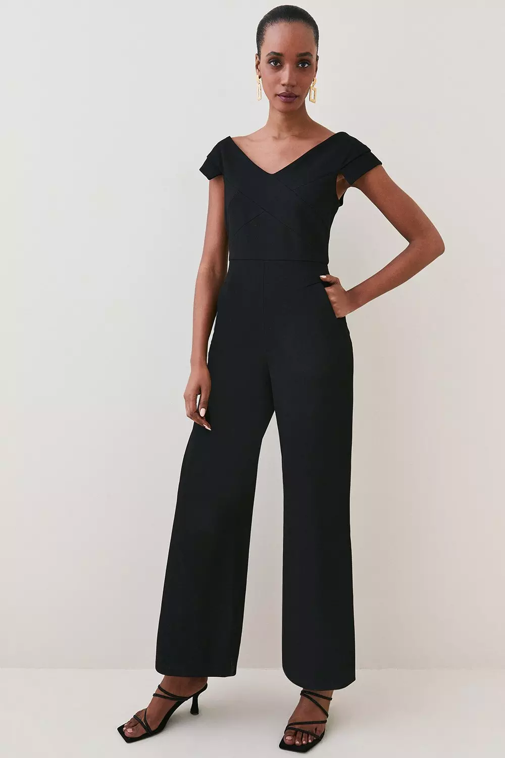 Structured Crepe Tailored Cross Detail Jumpsuit | Karen Millen