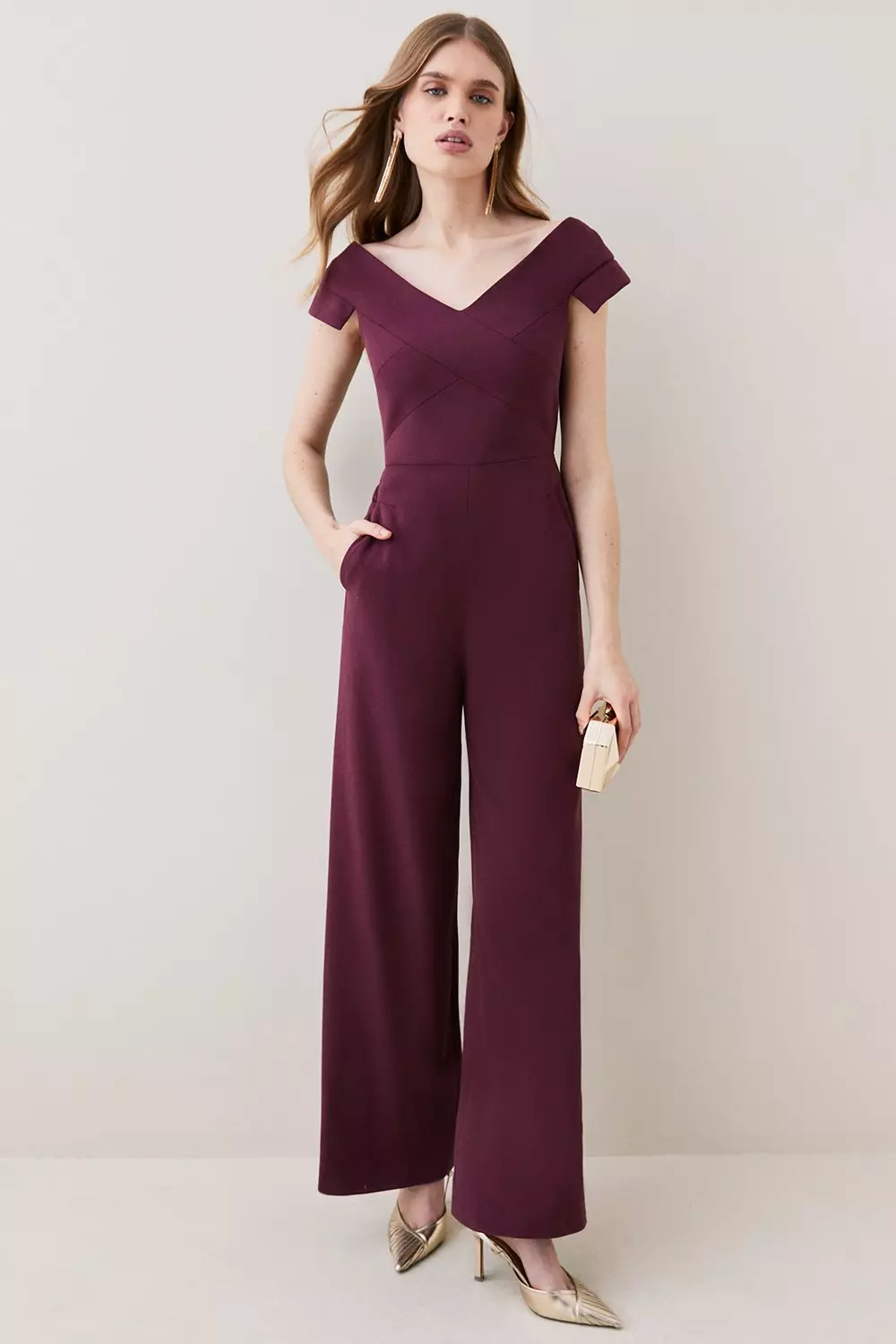 Structured Crepe Tailored Cross Detail Jumpsuit | Karen Millen