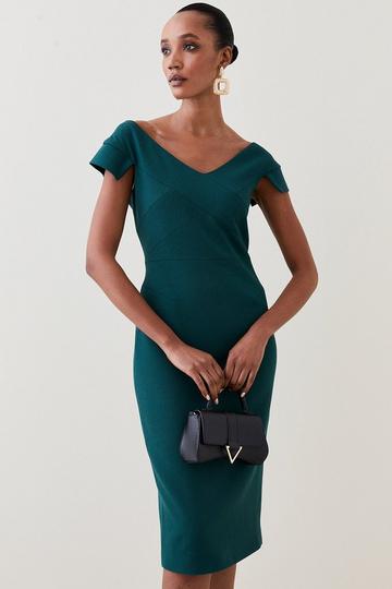 Structured Crepe Cross Detail Midi Dress forest