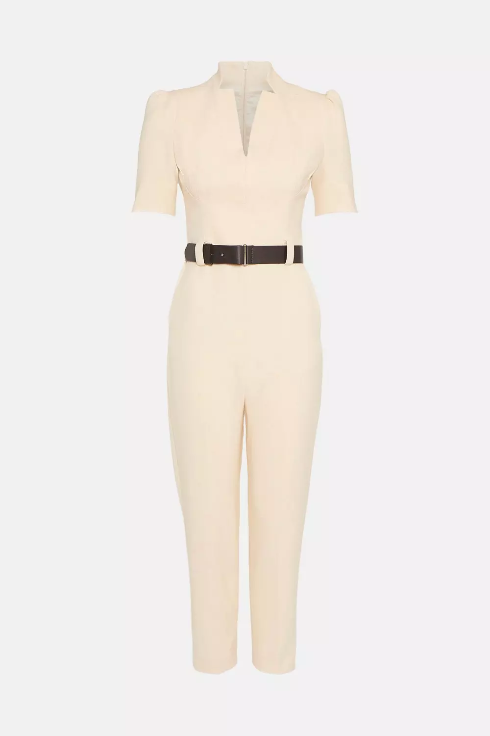 Petite Structured Crepe Forever Belt Jumpsuit | Karen Millen