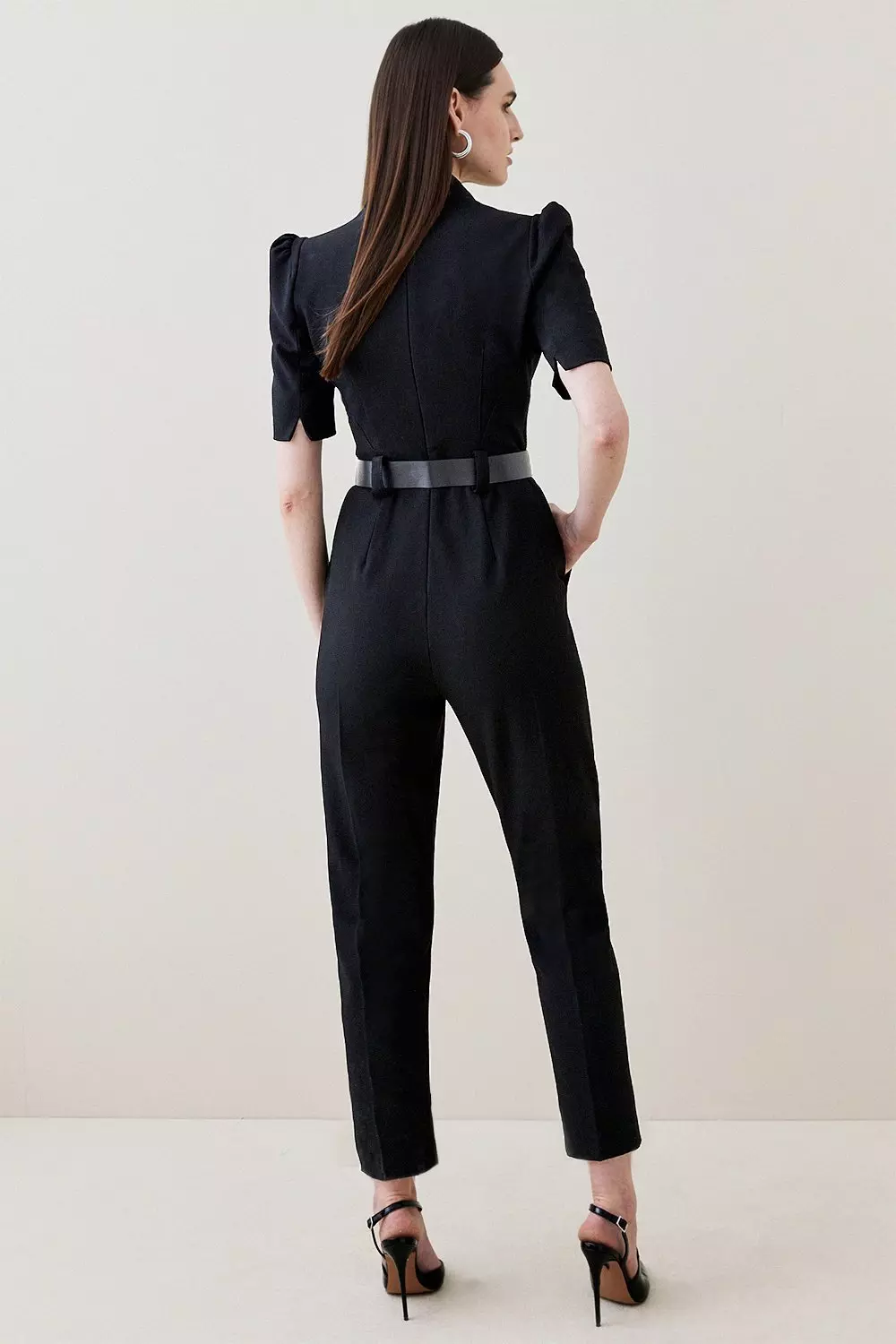 Black belted outlet jumpsuit