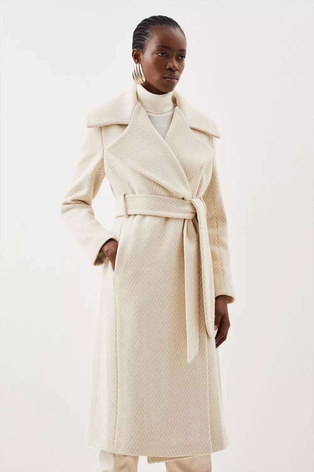 Cream wrap shop coat with belt