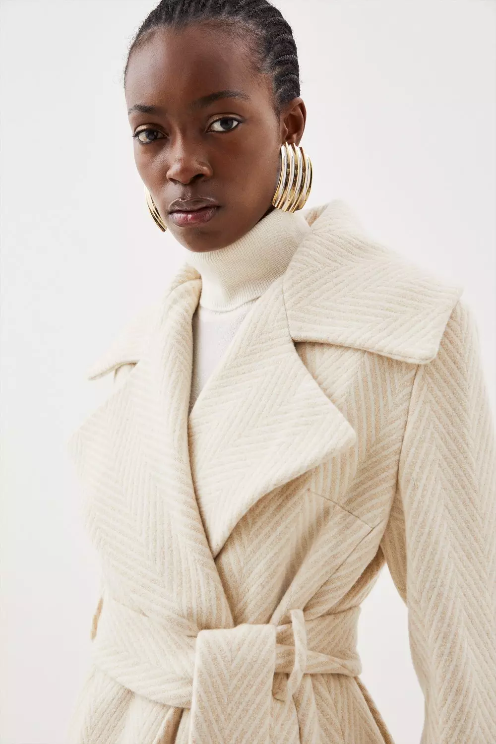 Cream belted store wool coat