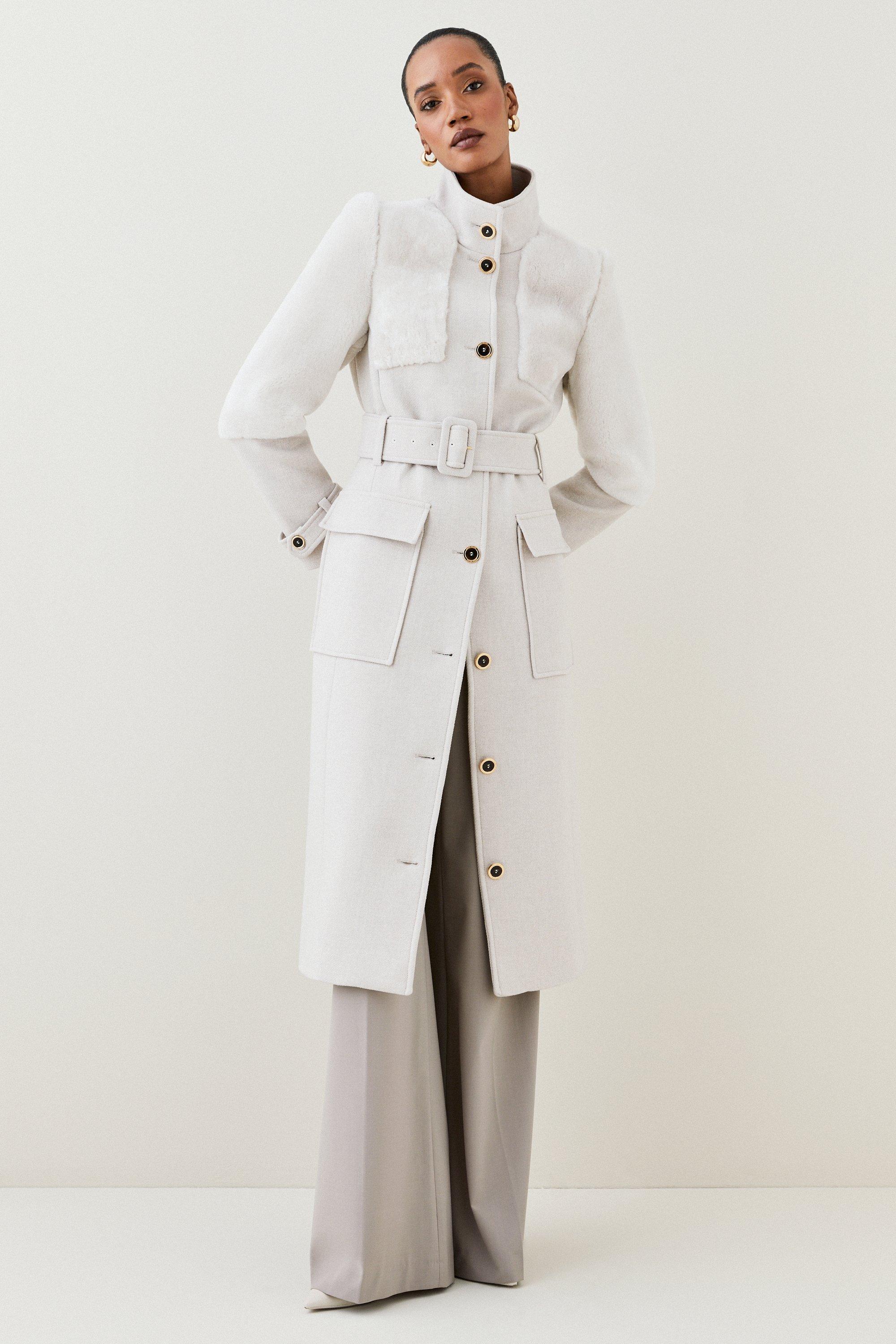 Piazza Italia White Quilted Down Belted Coat, SIZE S 