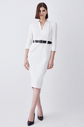Tall Structured Crepe Belted Forever Midi Dress ivory