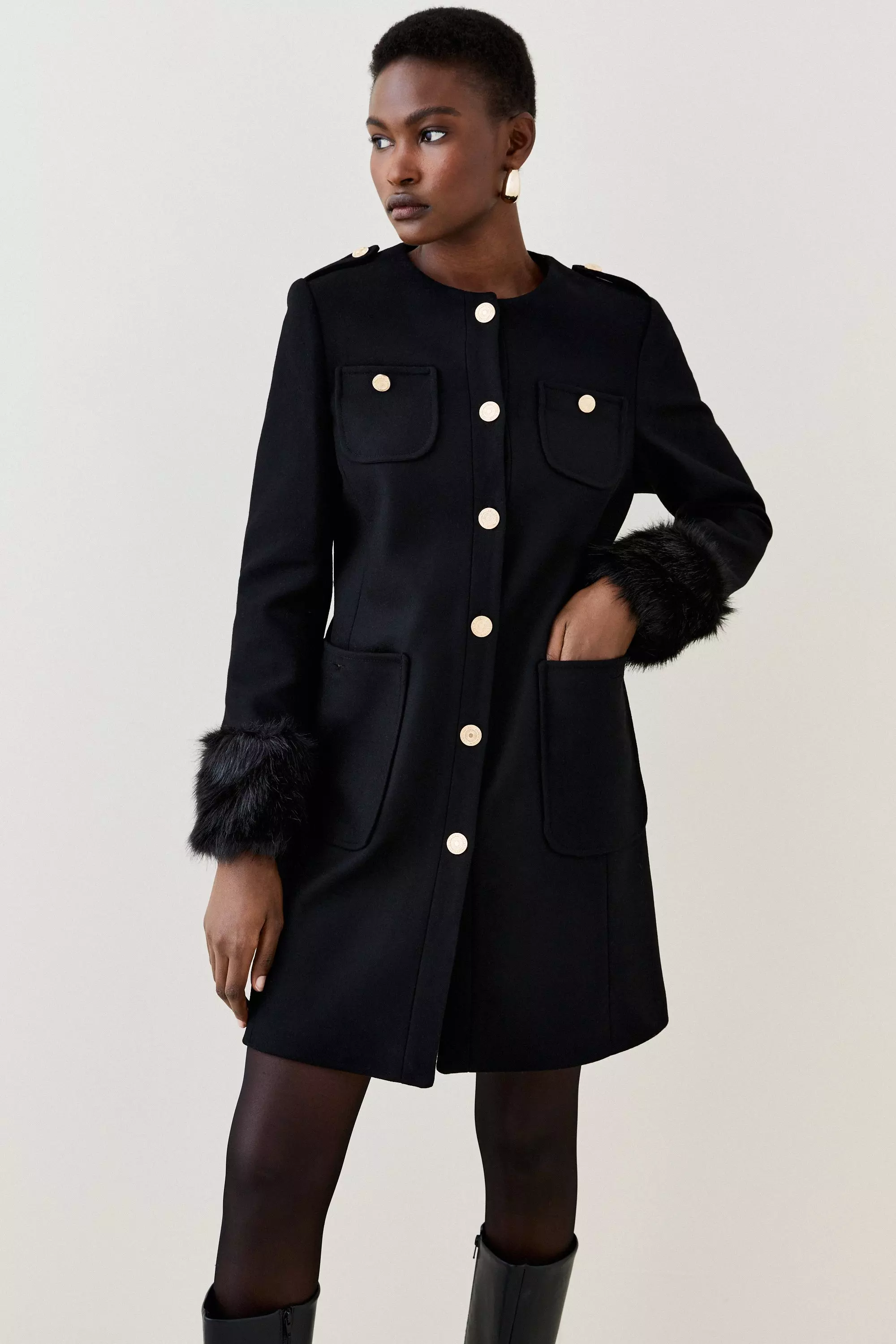 Italian Manteco Wool Military Coat | Karen Millen