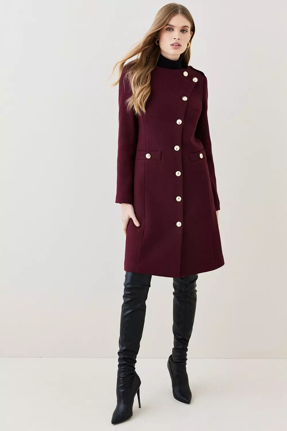 Italian Wool Military Button Up Midi Coat | Karen Millen