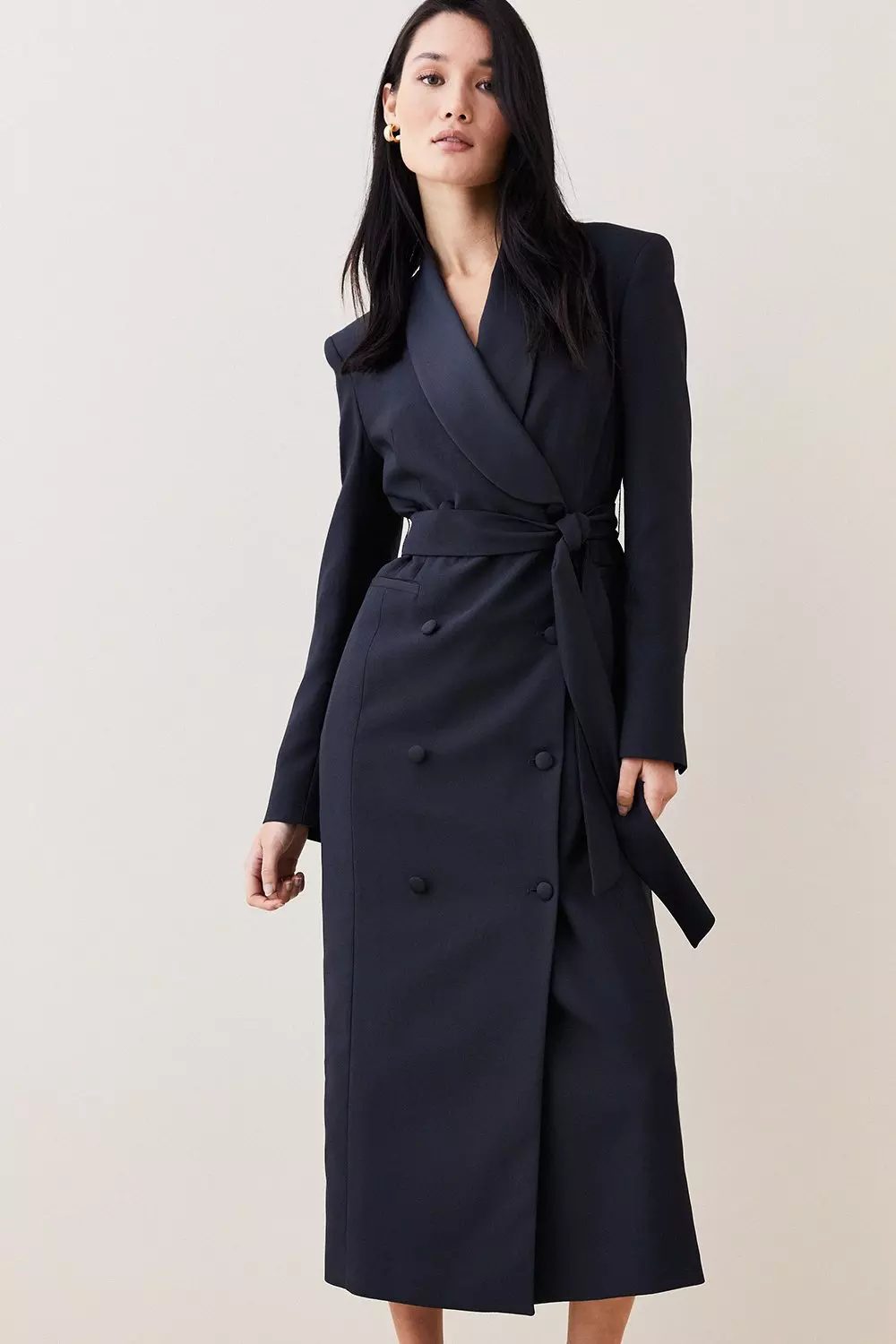 Satin Back Crepe Double Breasted Longline Coat