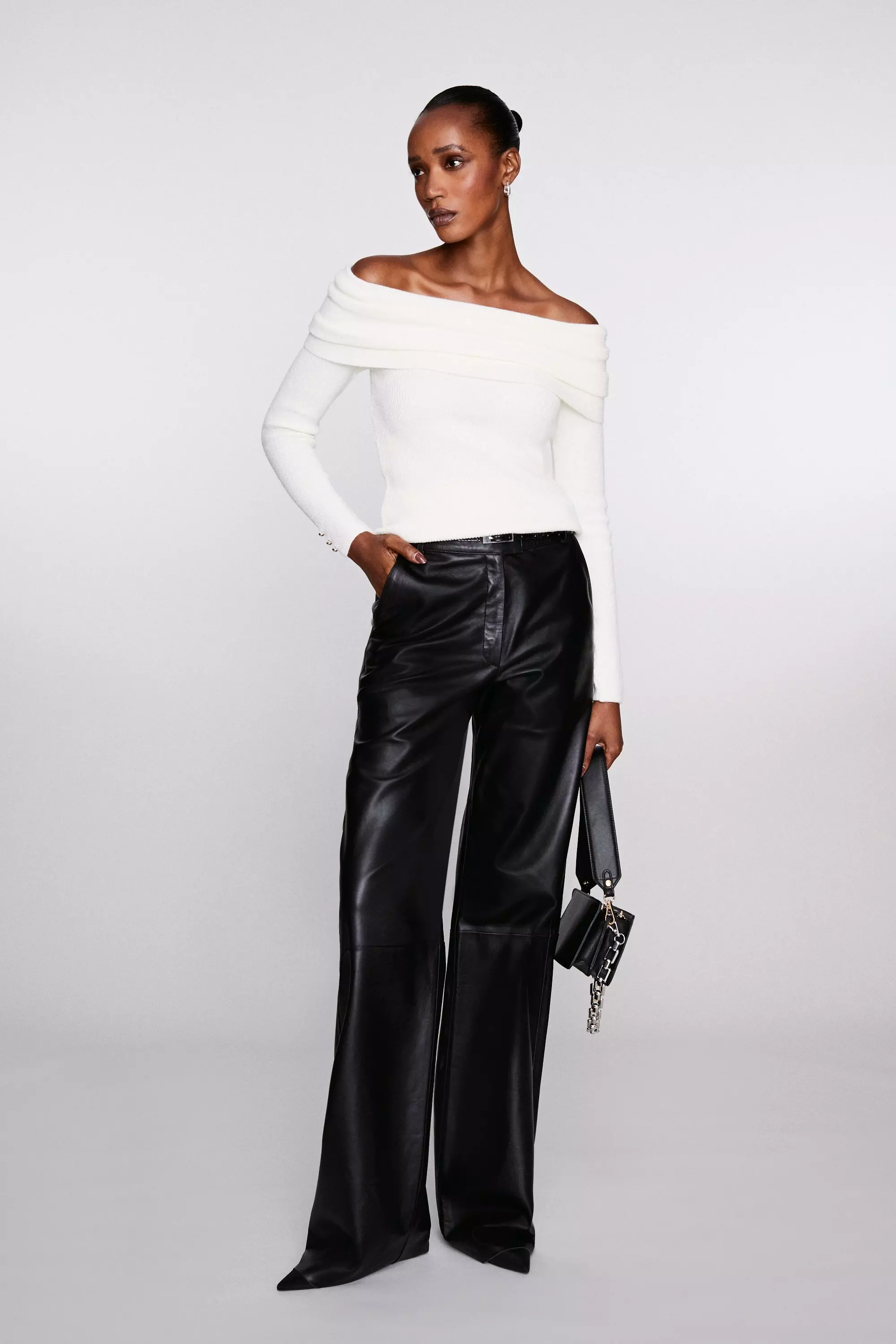 Tall Leather Clean Wide Leg Pants | Karen Millen