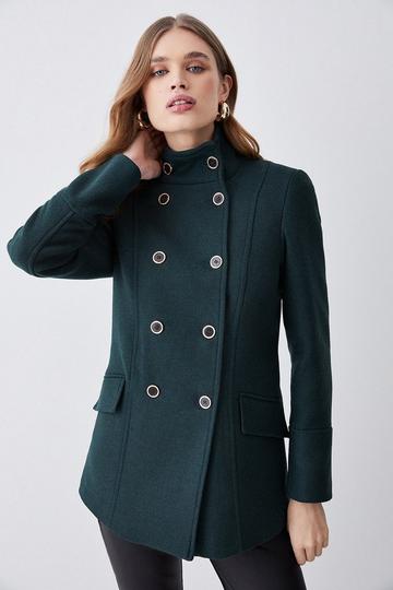Italian Wool Mix Double Breasted Short Formal Coat forest