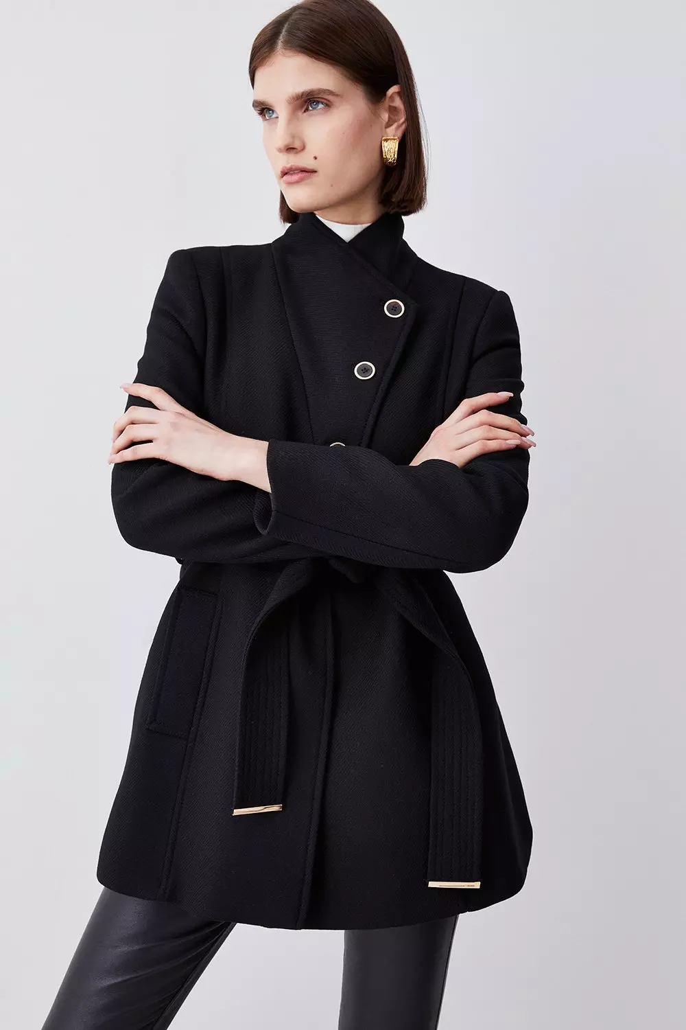 Jackets & Coats, Petite Belted Button Through Short Wrap Coat