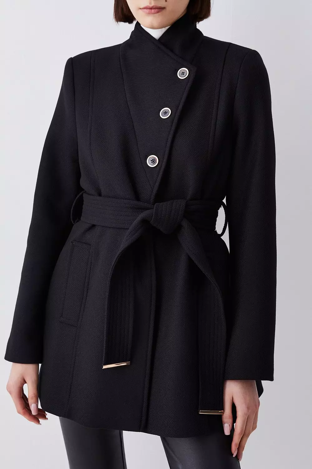 Italian Wool Mix Wrap Belted Short Coat | Karen Millen