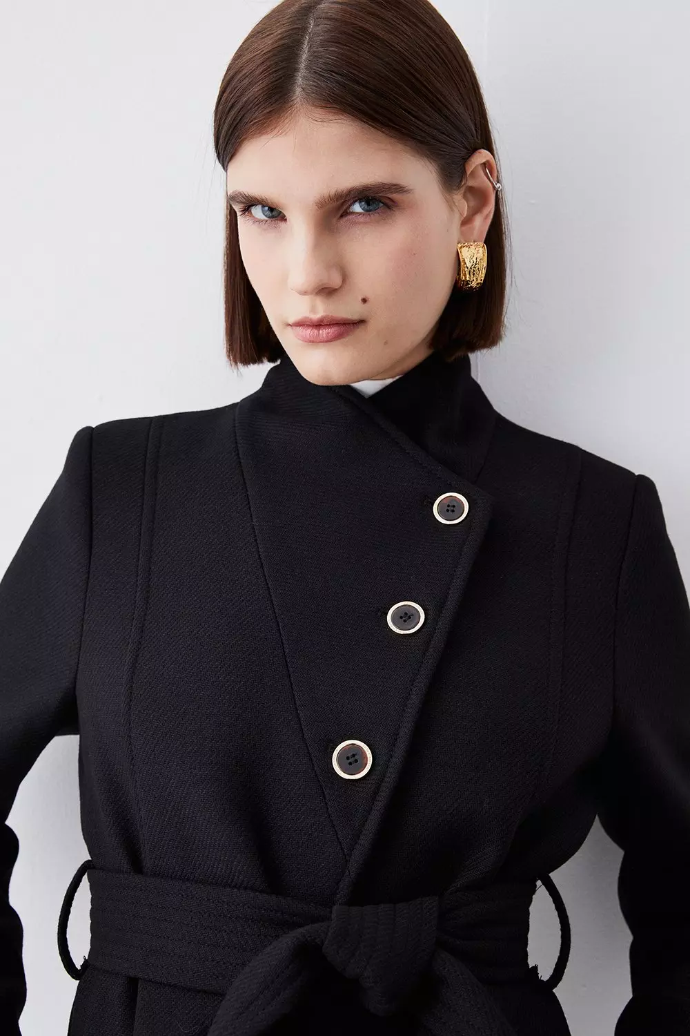 Italian Wool Mix Wrap Belted Short Coat | Karen Millen