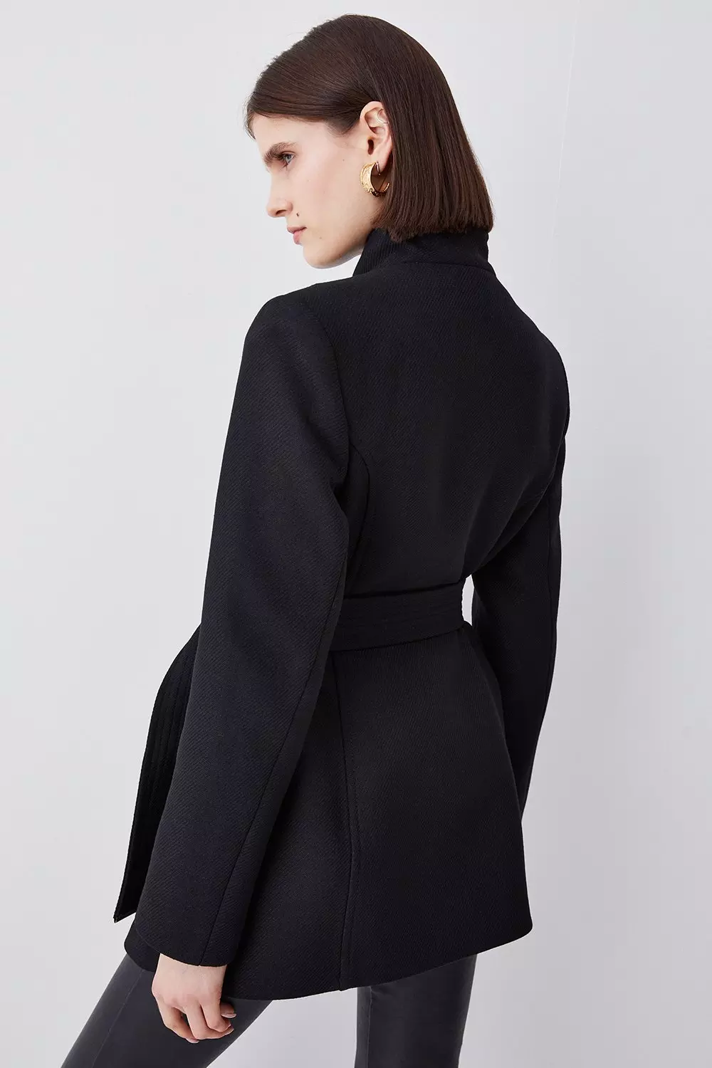 Short belted wrap clearance coat