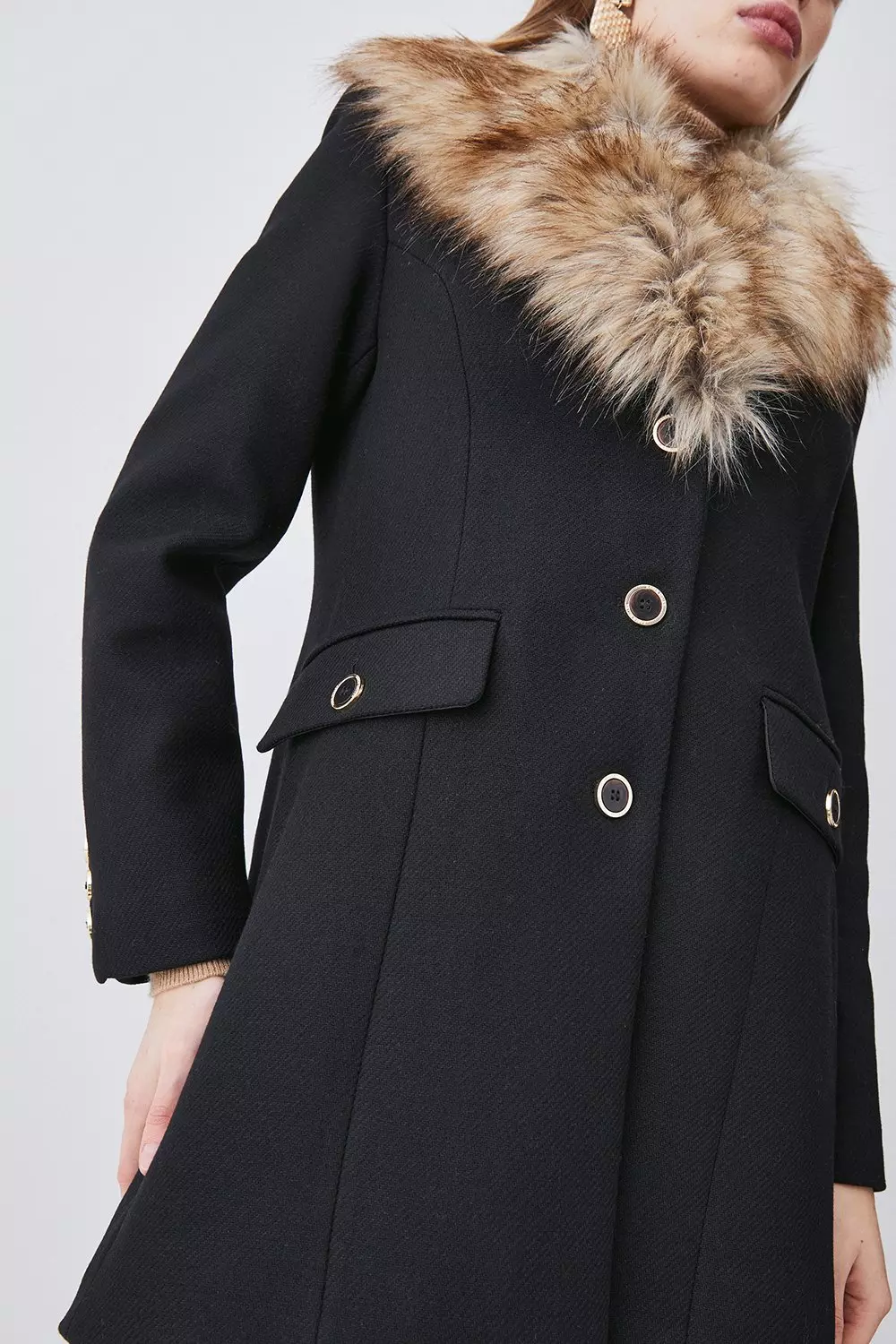 Karen millen fur collar on sale coat