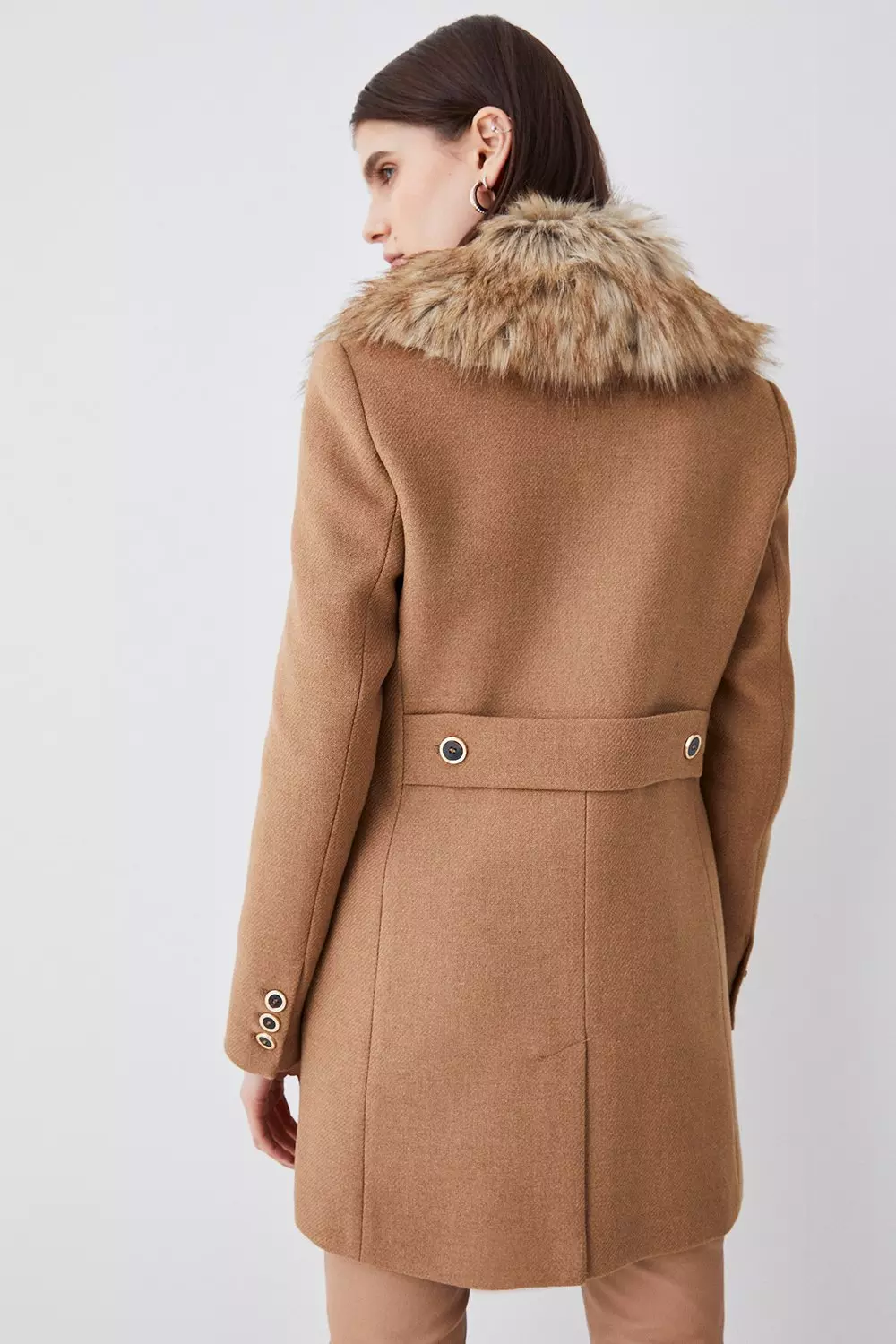 Italian Manteco Wool Mix Faux Fur Collar Short Coat