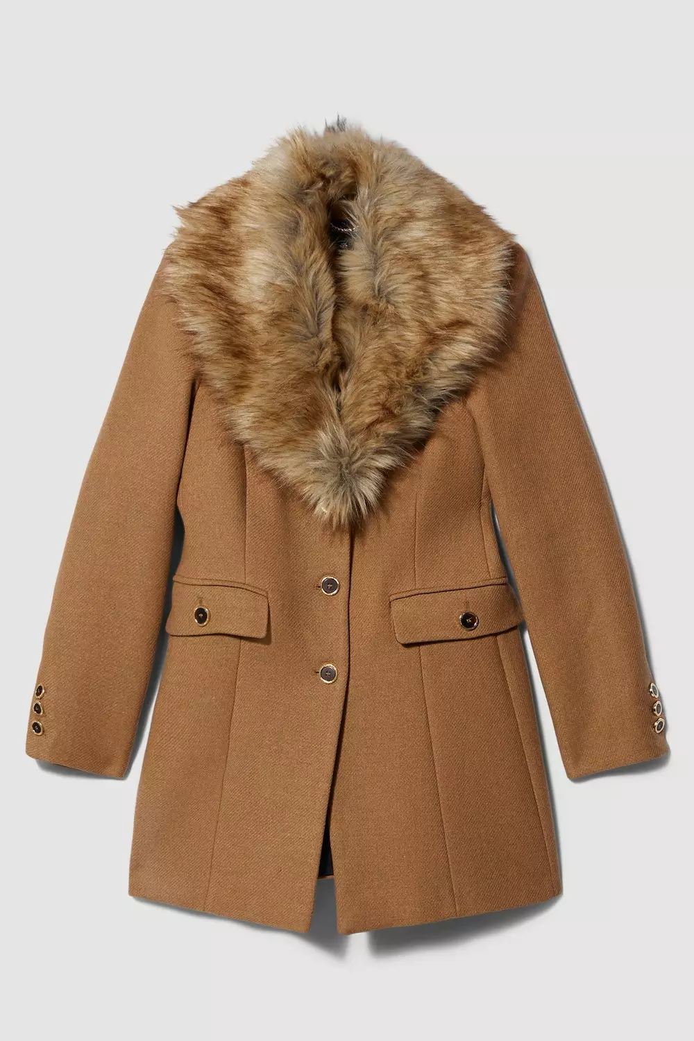 Italian Manteco Wool Mix Faux Fur Collar Short Coat