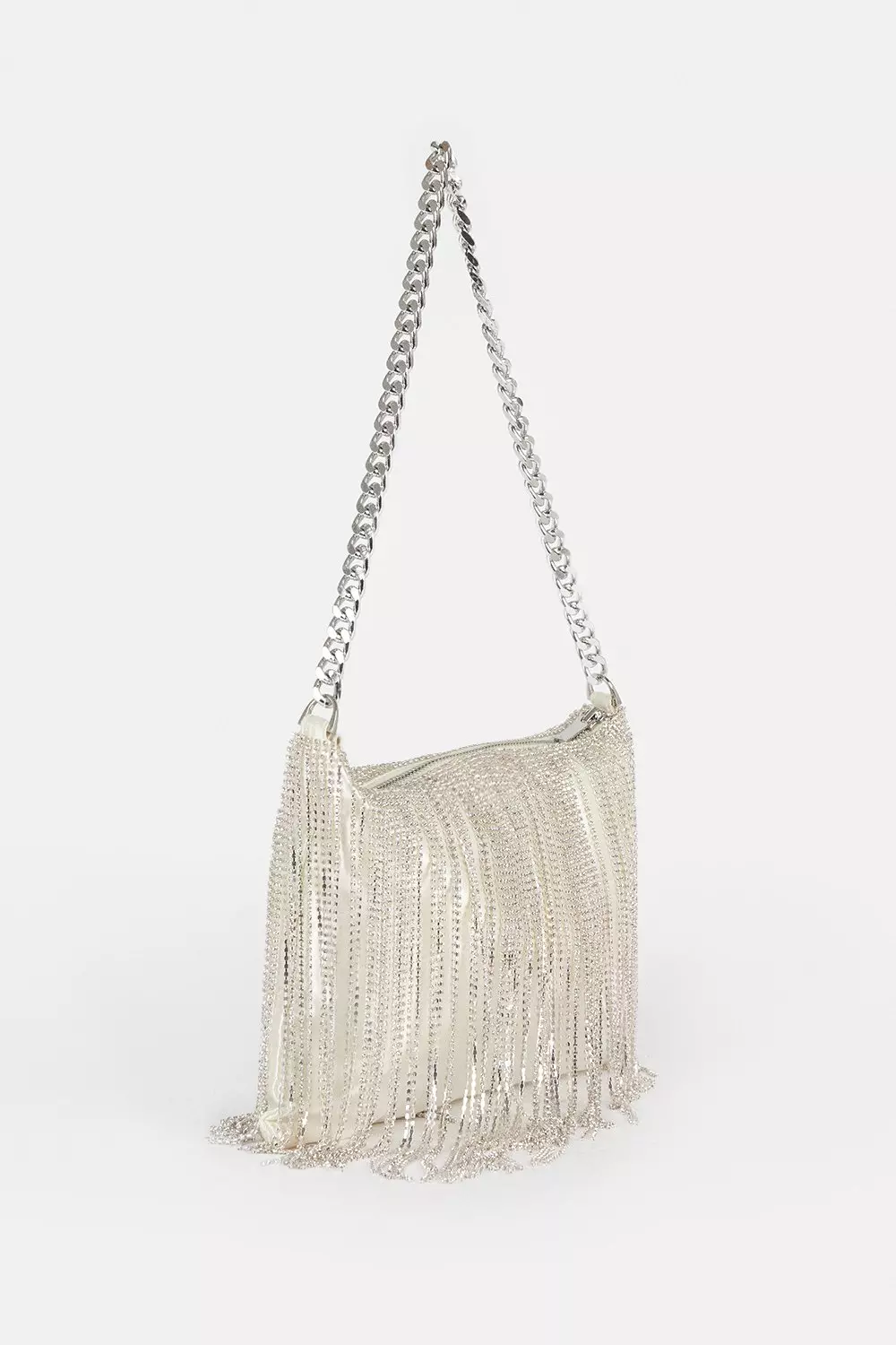 Diamante Fringe Satin Shoulder Bag Karen Millen