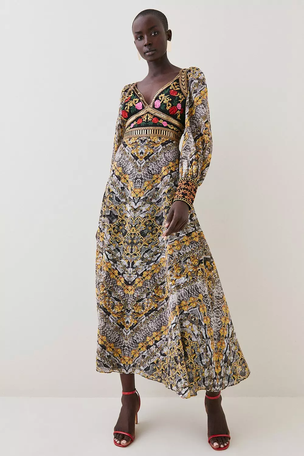 Baroque print maxi store dress