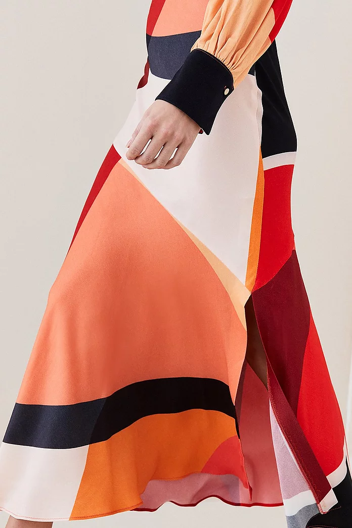 Draped Stretch Satin Colour Block Midi Dress | Karen Millen