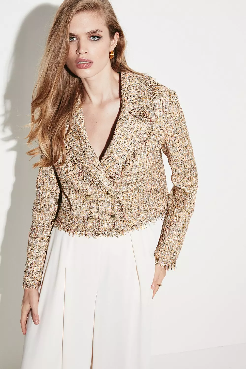 Gold Boucle Cropped Frayed Edge Jacket