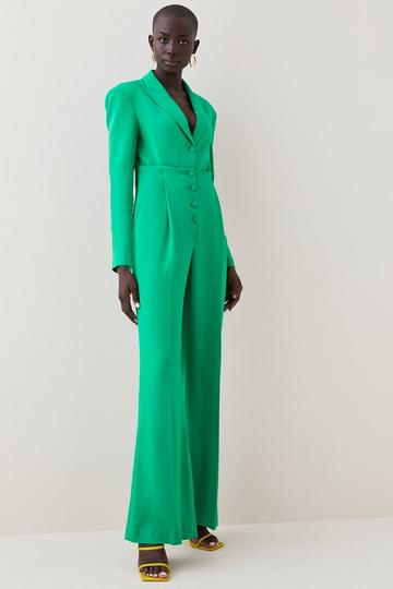 Compact Viscose Button Up Wide Leg Jumpsuit bright green