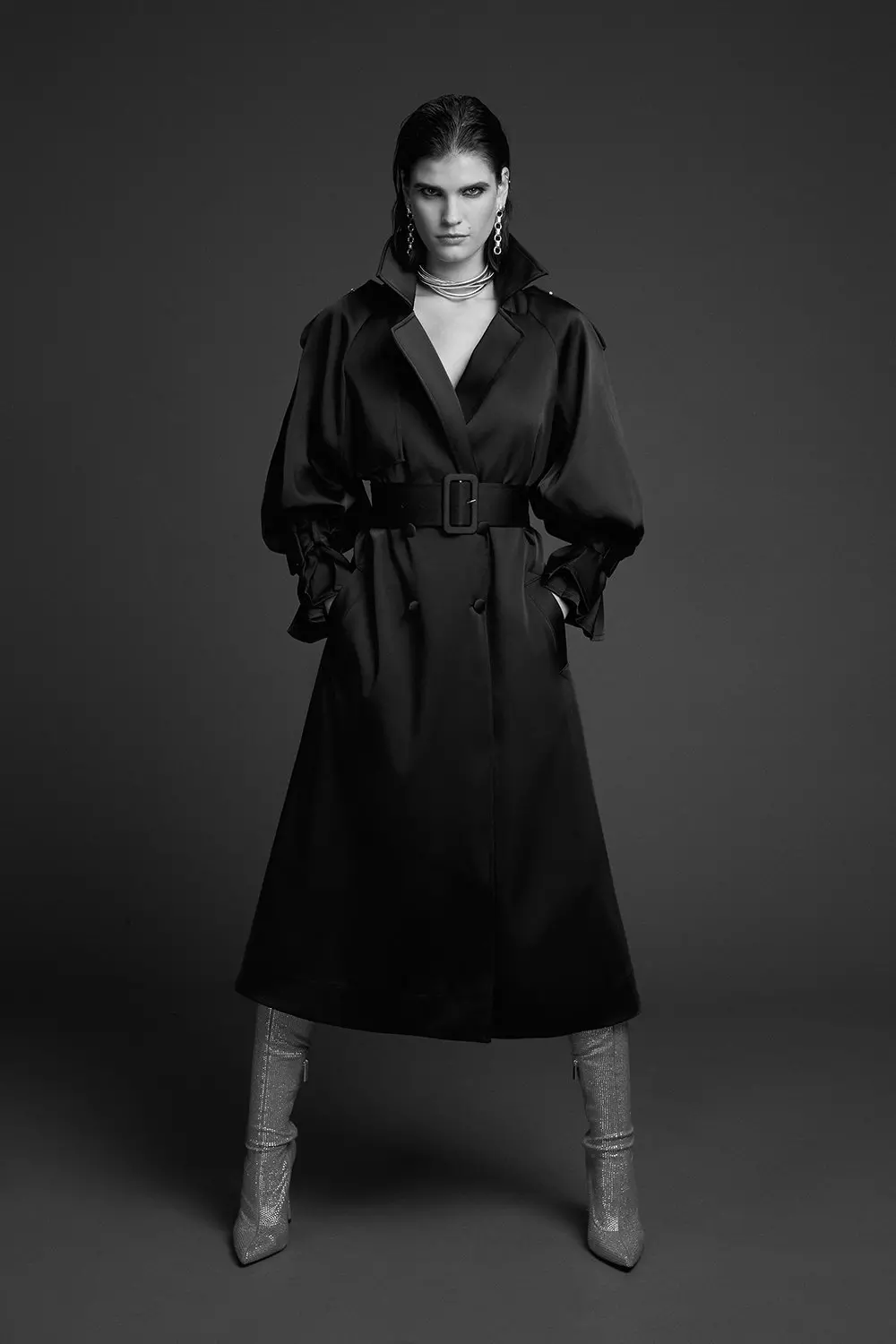 Black store satin coat