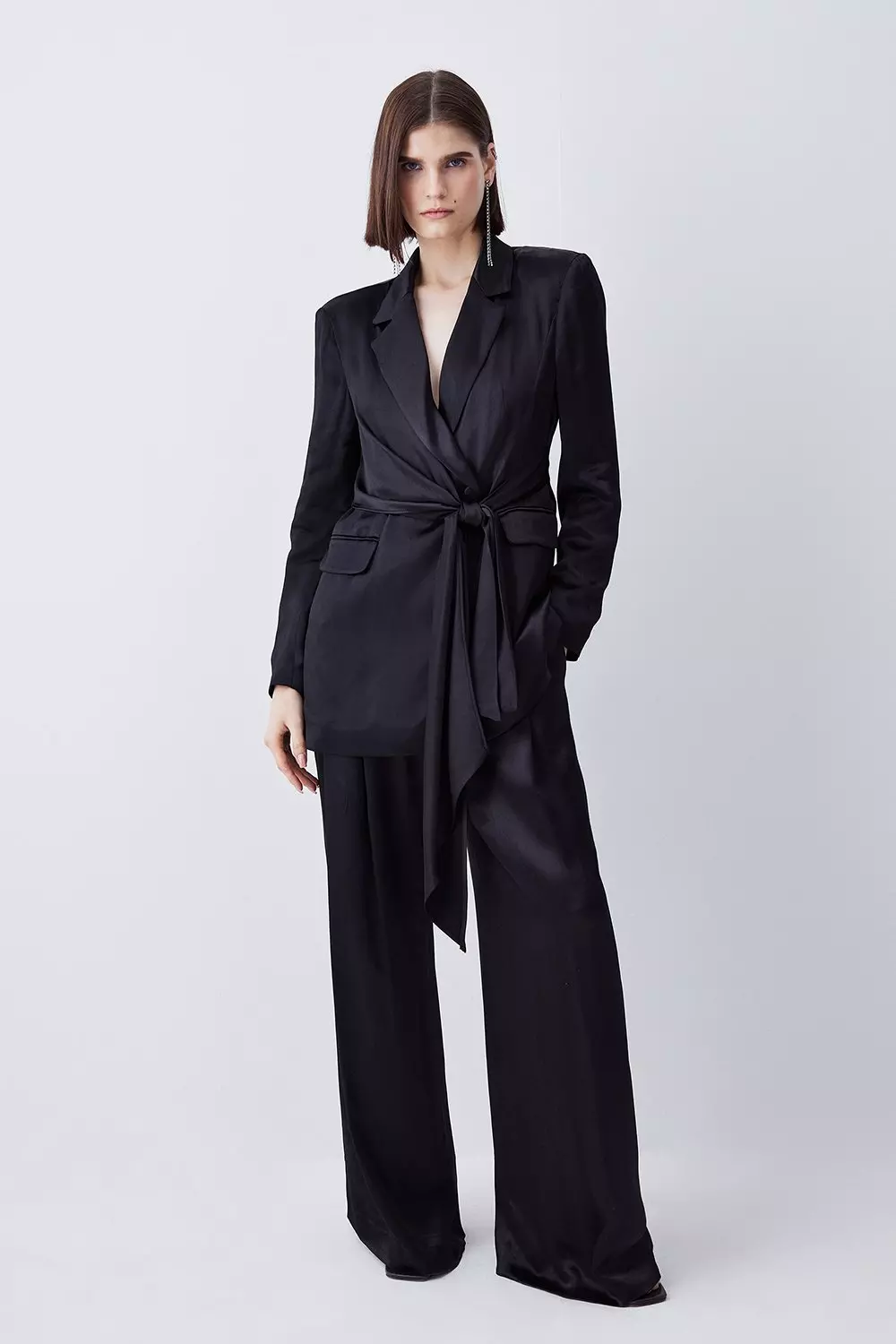 Satin Back Crepe Tie Waist Tailored Blazer | Karen Millen