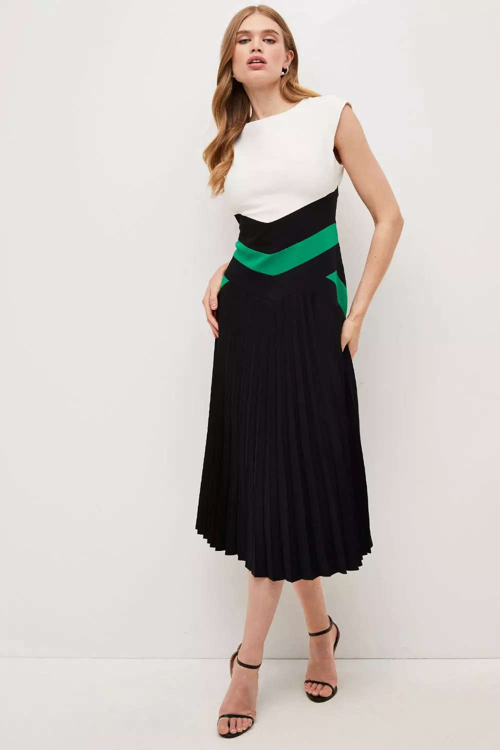 Chevron pleated cheap midi dress