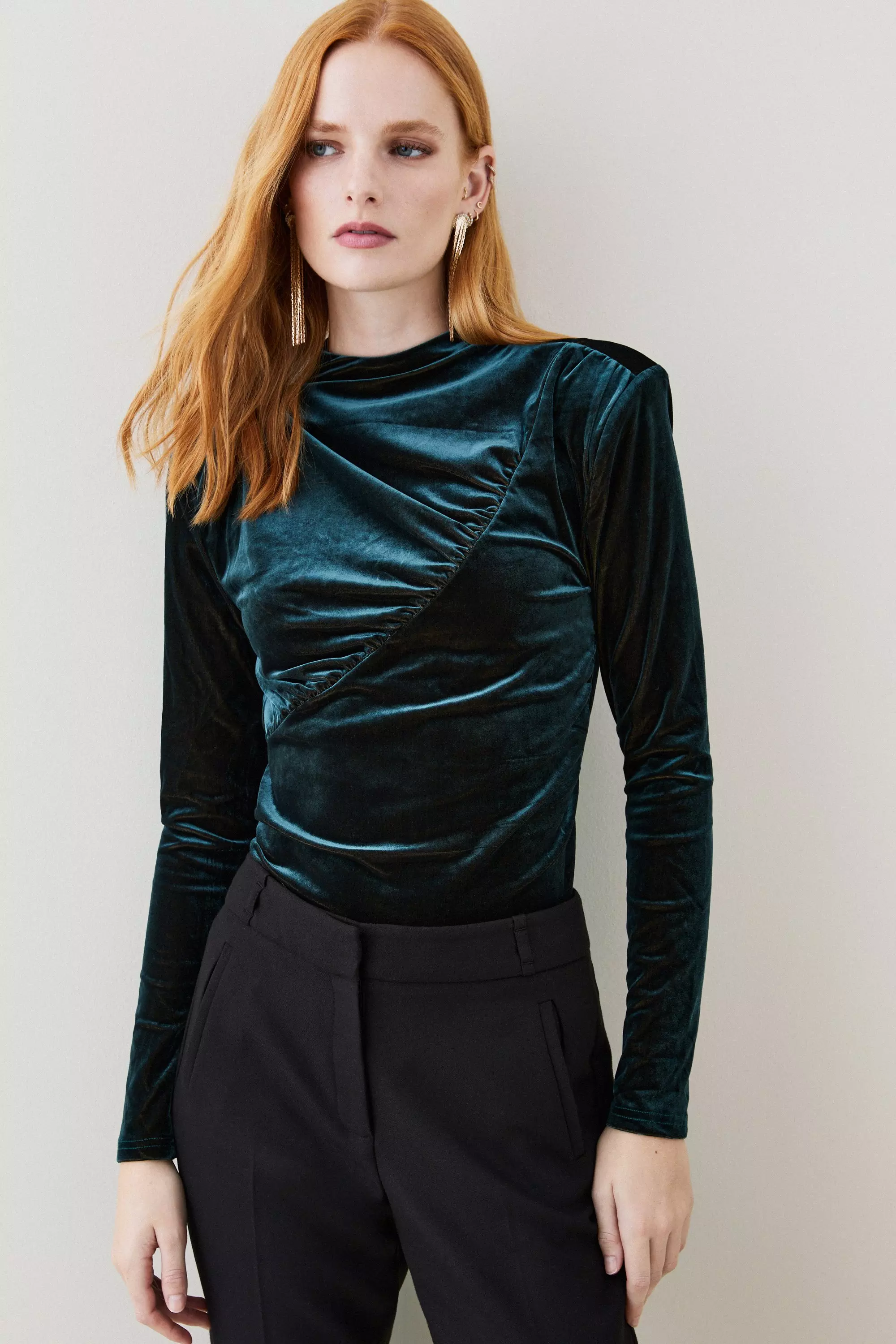 Velvet Cut Out High Neck Jersey Top