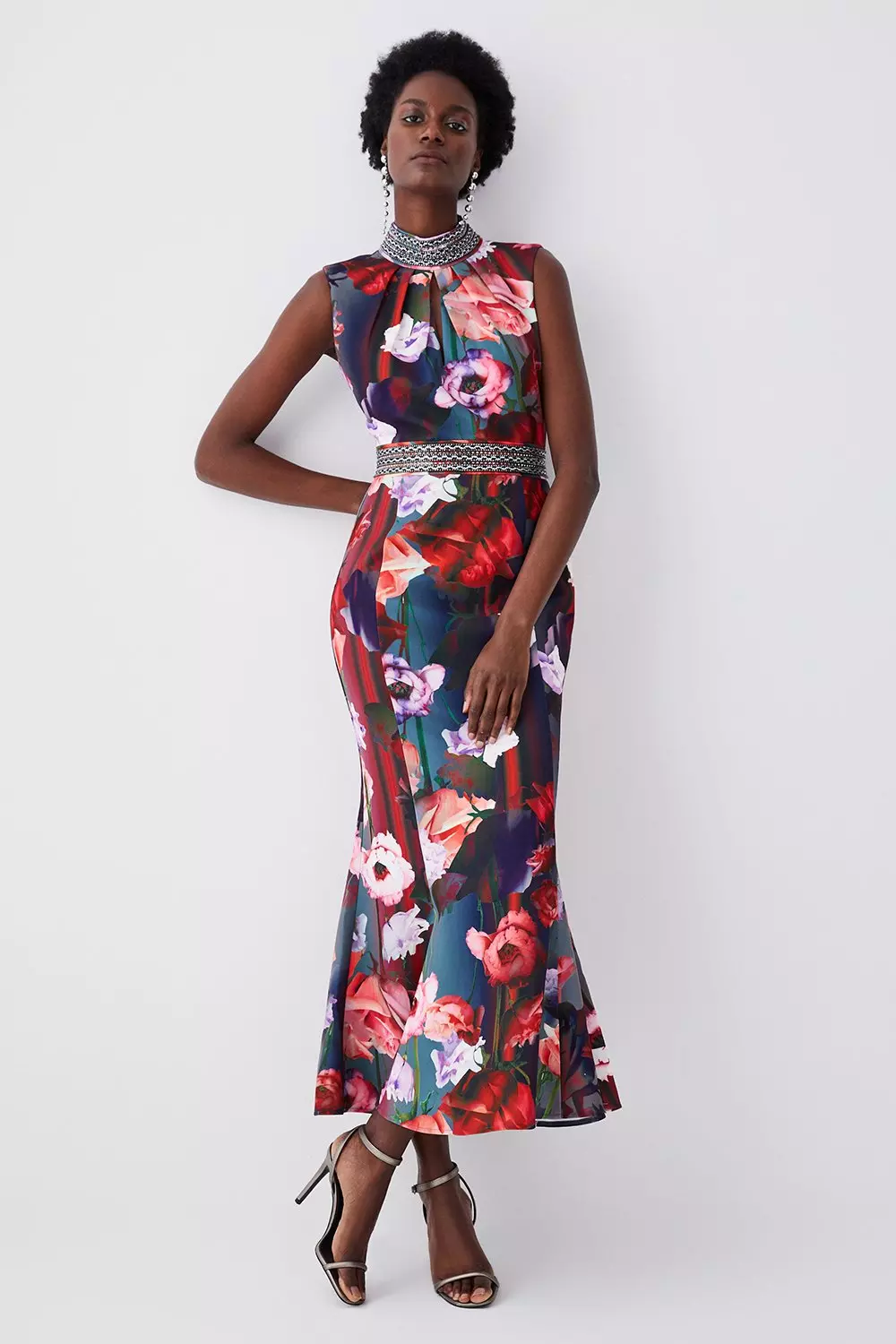 Diamante Trim Floral Woven Maxi Dress Karen Millen