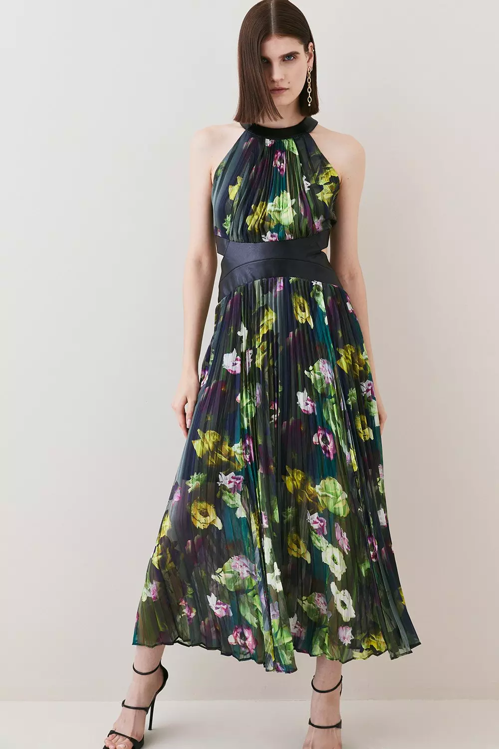 Karen millen pleated floral hotsell maxi dress