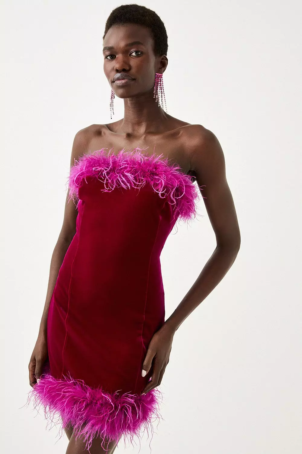 Feather Bandeau Mini Dress