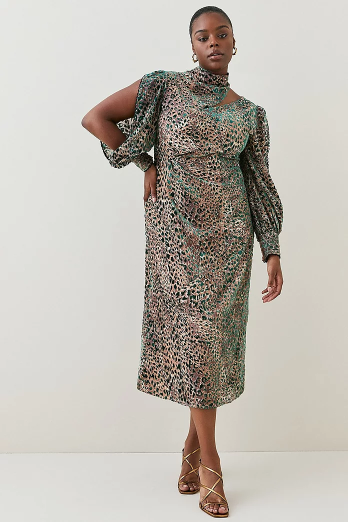 Plus Size Velvet Animal Devoure Woven Maxi Dress | Karen Millen