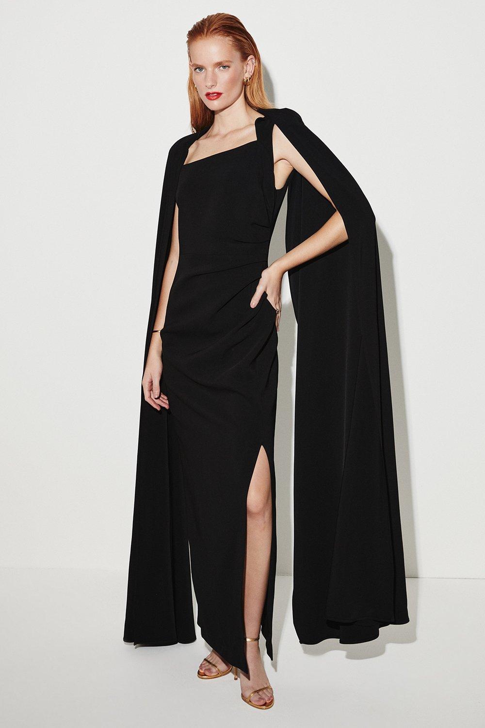 Compact Viscose Cape Maxi Dress Karen Millen