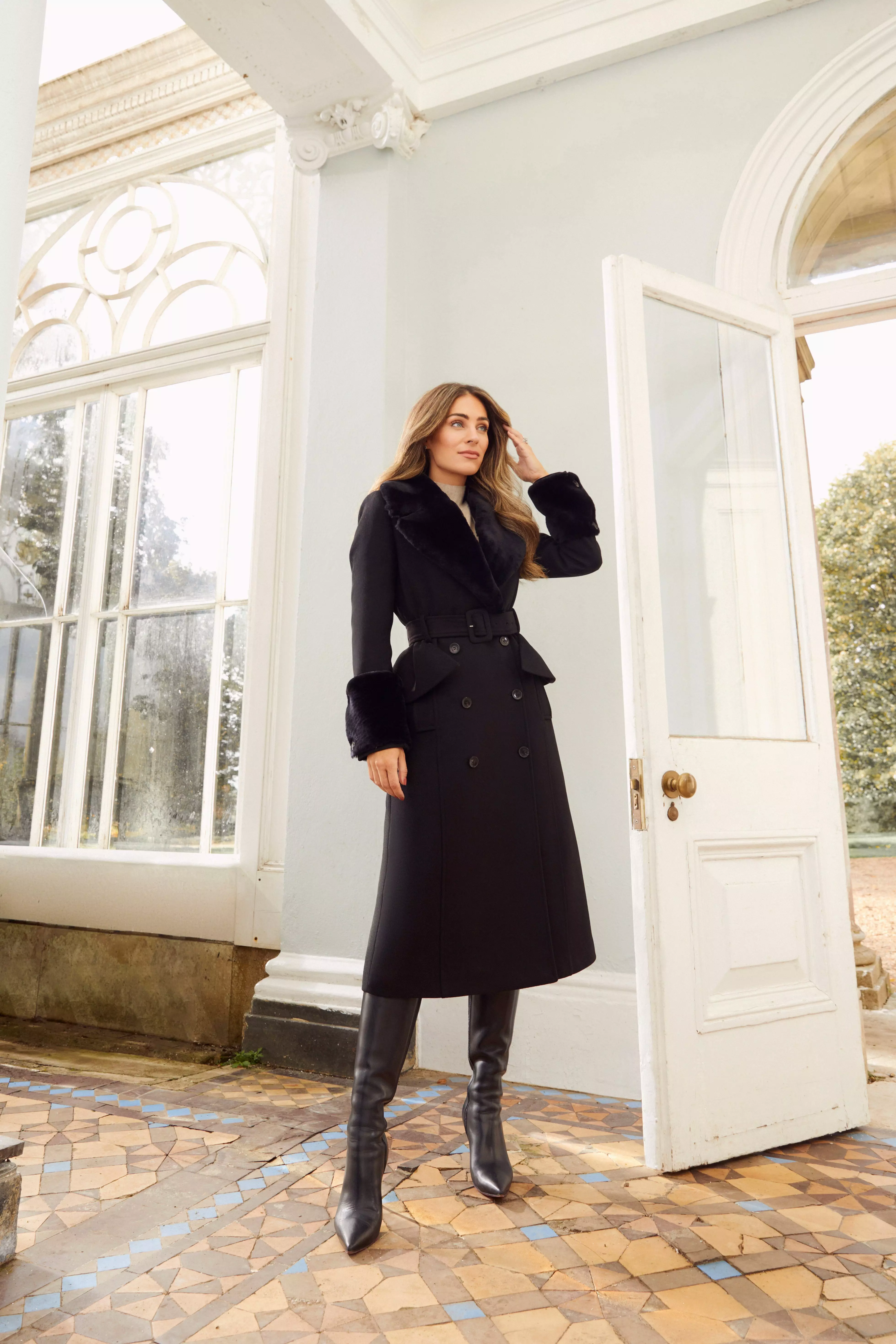 Lydia Millen Belted Sheepskin & Italian Virgin Wool Coat