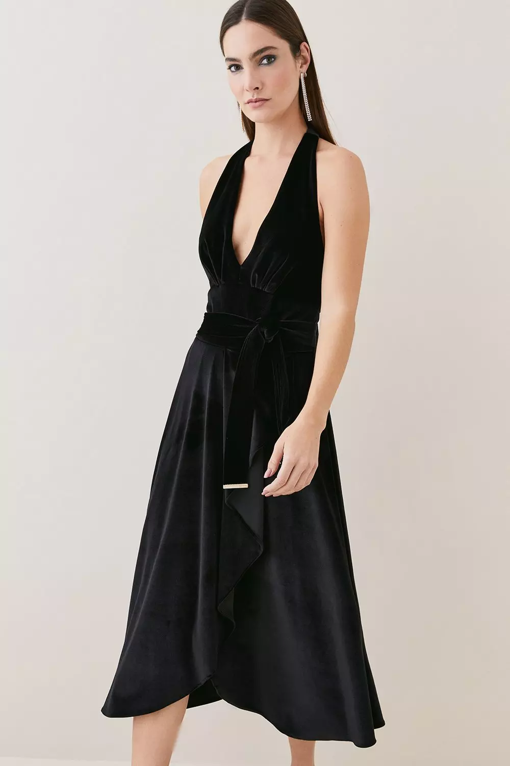 Warehouse black velvet dress sale